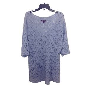 Jessica London Light Blue Sweater Plus size 22/ 24  Open Knit V-neck Tunic